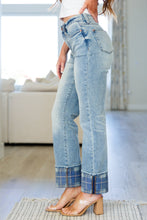 Load image into Gallery viewer, Miranda High Rise Plaid Cuff Vintage Straight Jeans
