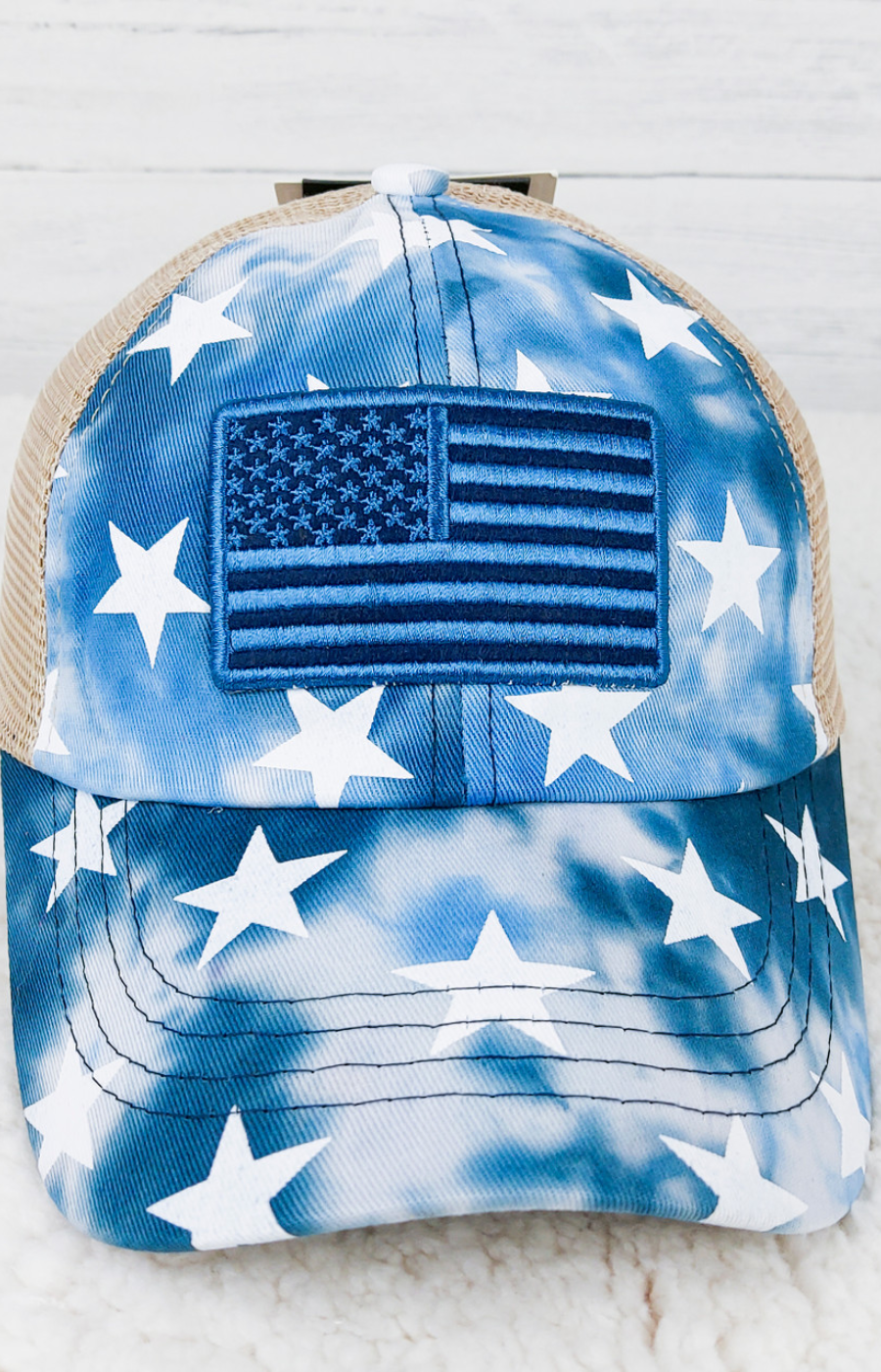 Tie Dye Star Print with USA Flag Patch Ball Cap