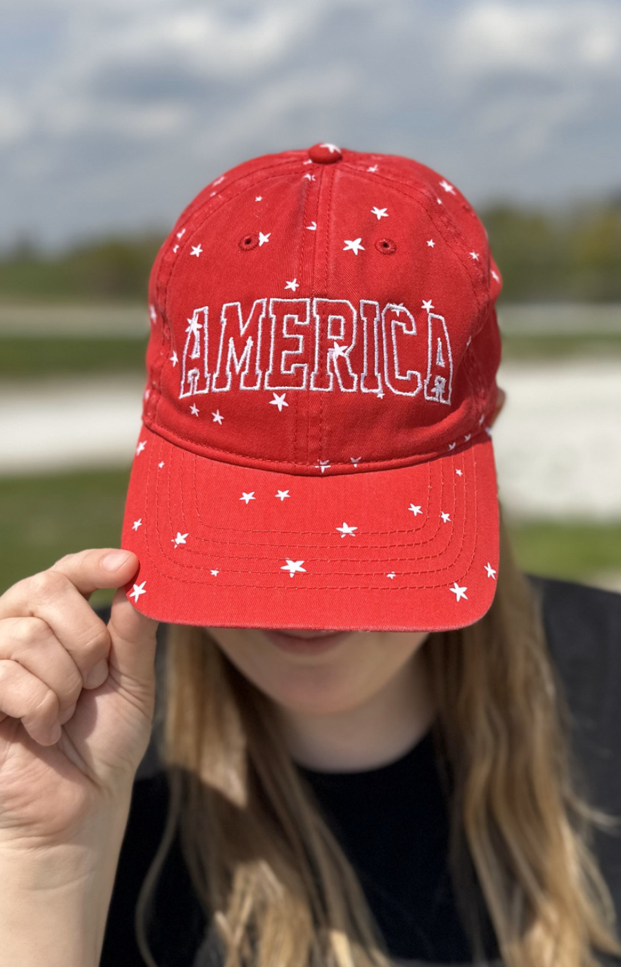 Embroidered AMERICA Denim with Stars Cap