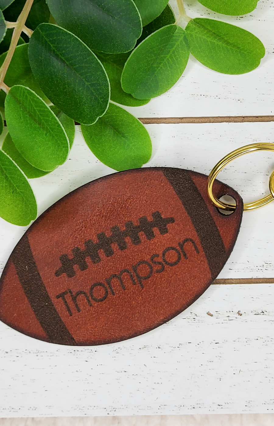 Personalized Leather Football Keychain