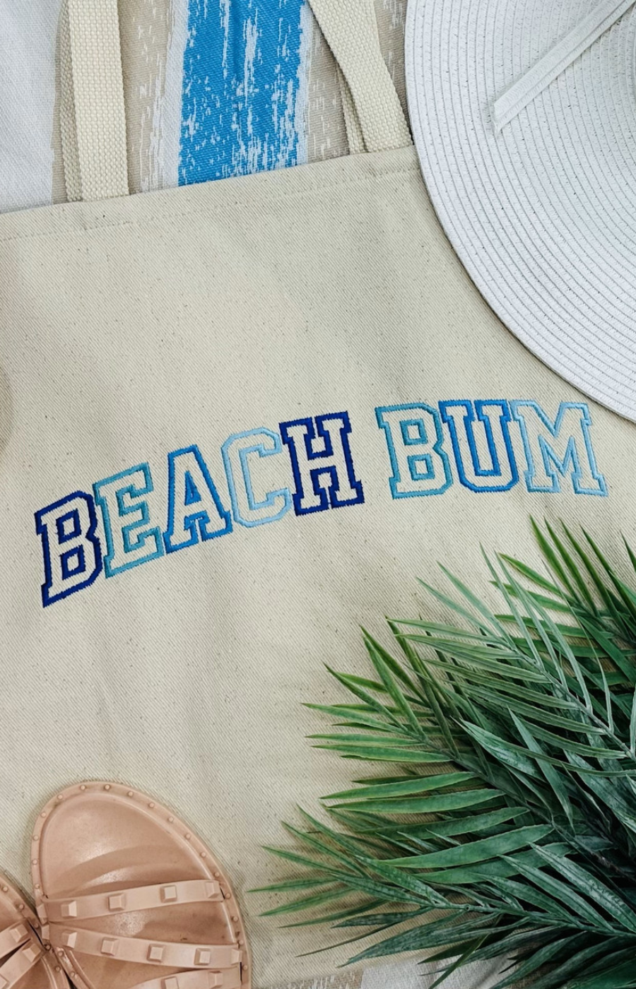 Beach Bum Embroidered Large Canvas Tote
