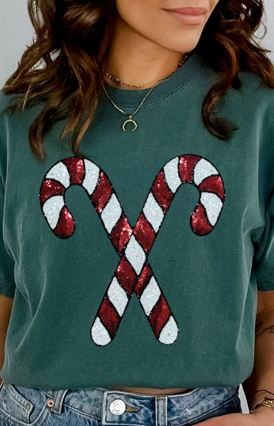 Sequin Candy Cane Patch Pigment Dyed Tee