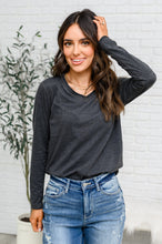 Load image into Gallery viewer, Alpine Raw Edge Long Sleeve Tee in Charcoal
