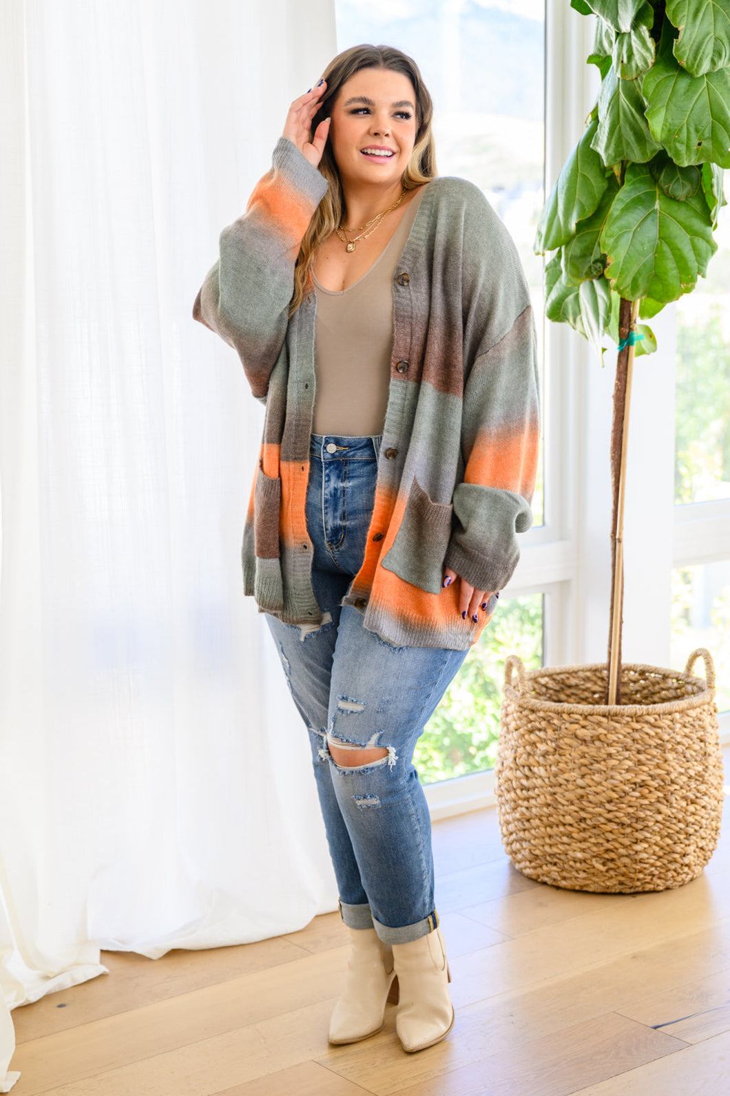 Changing Leaves Long Sleeve Button Up Cardigan