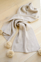 Load image into Gallery viewer, Knitted Fuzzy Pom Pom Scarf In Beige
