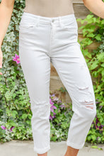 Load image into Gallery viewer, Mid-Rise Boyfriend Destroyed White Jeans
