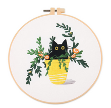 Load image into Gallery viewer, Cute Cat Embroidery Kit Yellow Pot
