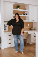 Load image into Gallery viewer, Storied Moments Draped Peplum Top in Black
