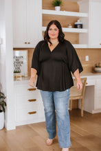 Load image into Gallery viewer, Storied Moments Draped Peplum Top in Black
