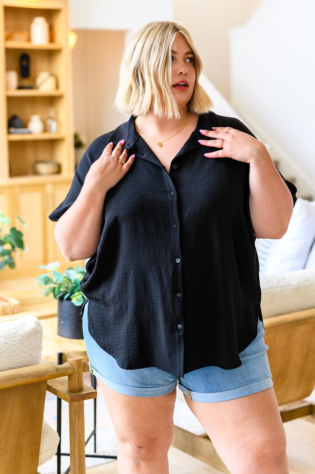 Sweet Simplicity Button Down Blouse in Black